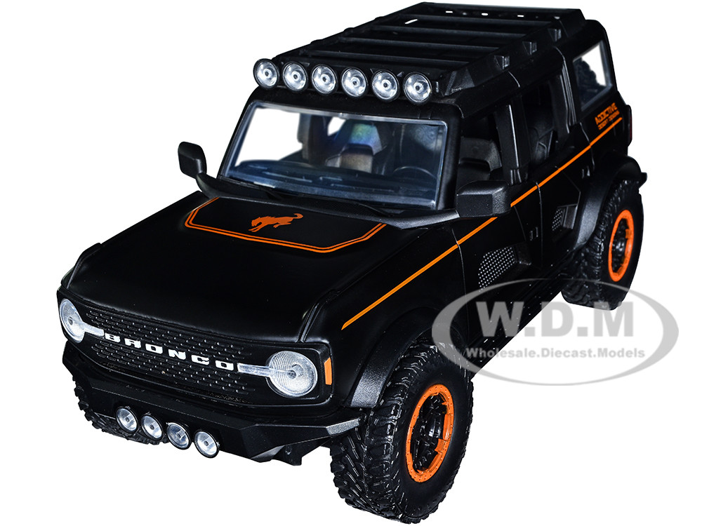 2021 Ford Bronco Matt Black with Orange Stripes and Roof Rack "Addictive Desert Designs" "Just Trucks" Series 1/24 Diecast Model Car by Jada diecast model