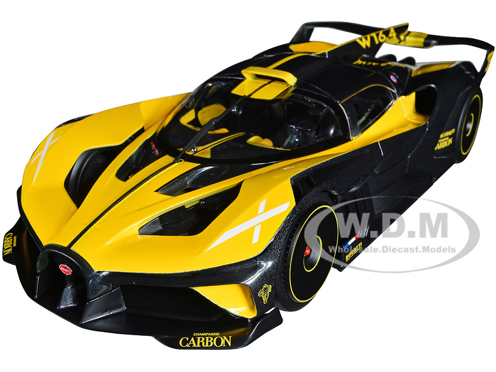 Bugatti Bolide Yellow and Carbon Gray 1/18 Diecast Model Car by Bburago diecast model