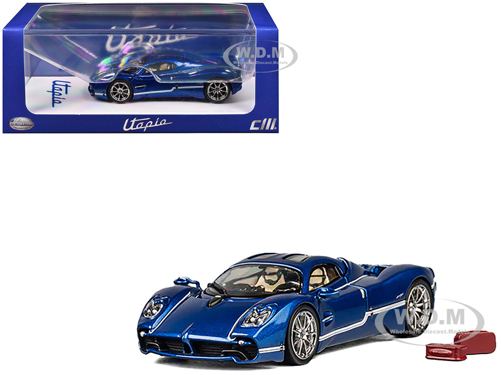 Pagani Utopia Blue Metallic with White Stripes 1/64 Diecast Model Car by CM Model diecast model