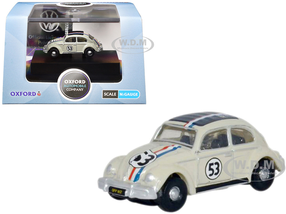 Volkswagen Beetle #53 Beige with Stripes and Black Top 1/148 (N) Scale Diecast Model Car by Oxford Diecast diecast model