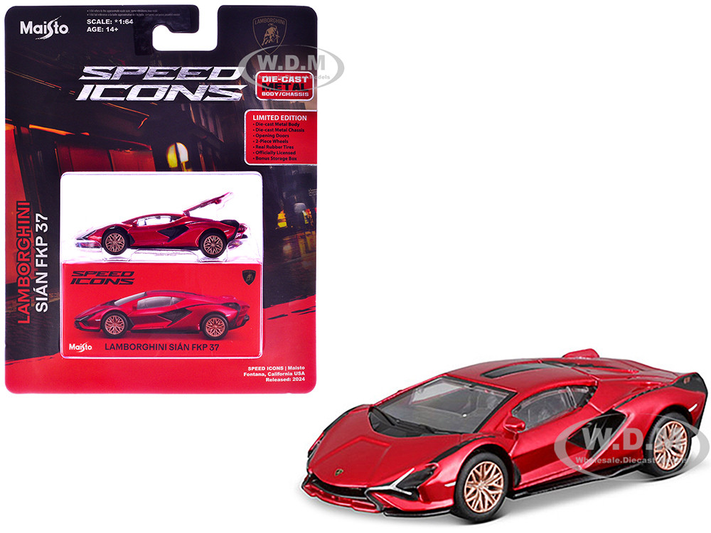 Lamborghini Sian FKP 37 Red Metallic "Speed Icons" Series 1/64 Diecast Model Car by Maisto diecast model