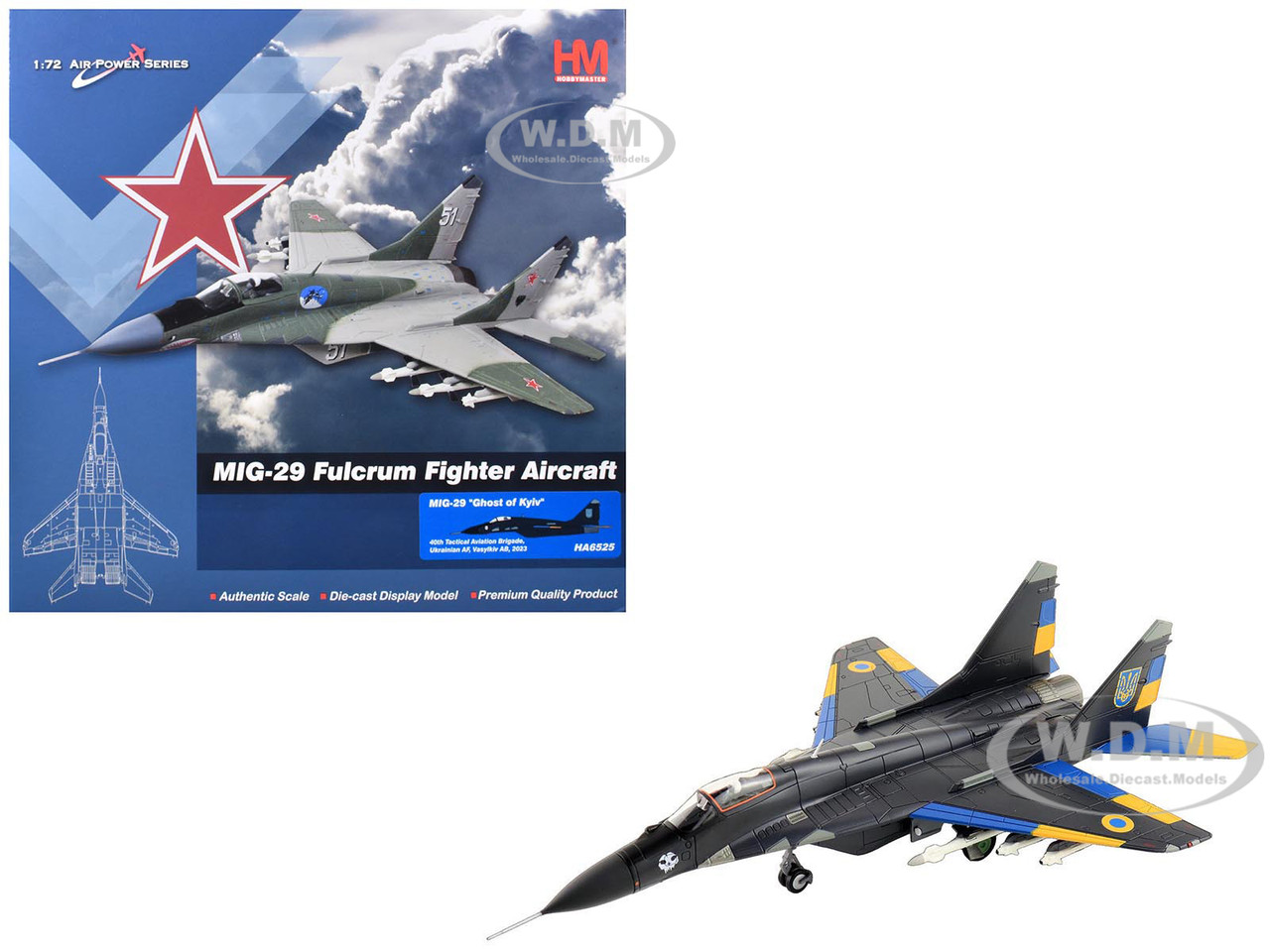 Mikoyan MIG-29 Fulcrum Aircraft "Ghost of Kyiv, 40th Tactical Aviation Brigade, Vasylkiv Air Base" (2023) Ukrainian Air Force "Air Power Series" 1/72 Diecast Model by Hobby Master diecast model