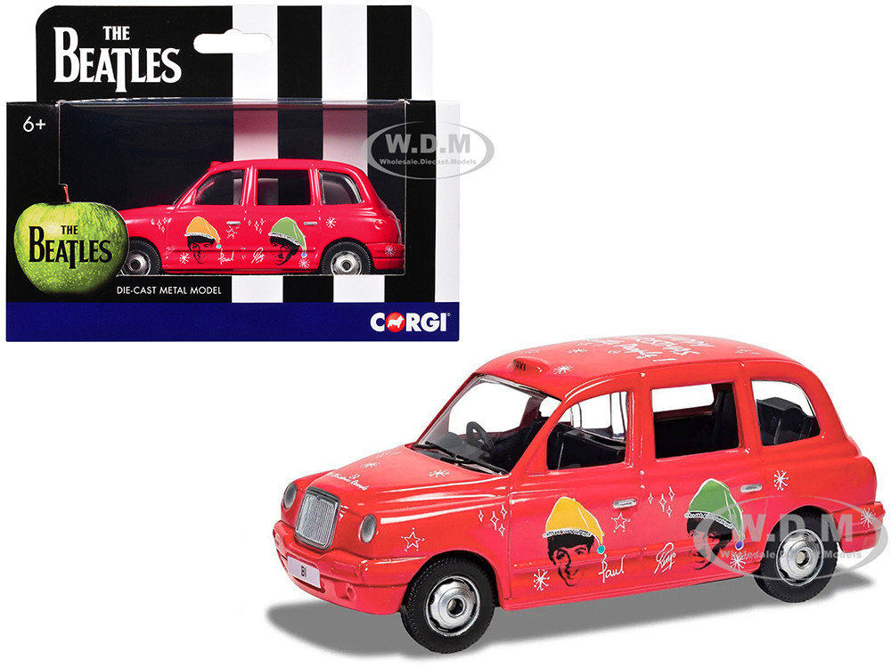 The Beatles London Taxi RHD (Right Hand Drive) "Christmas Taxi" Red with Graphics Diecast Model Car by Corgi diecast model