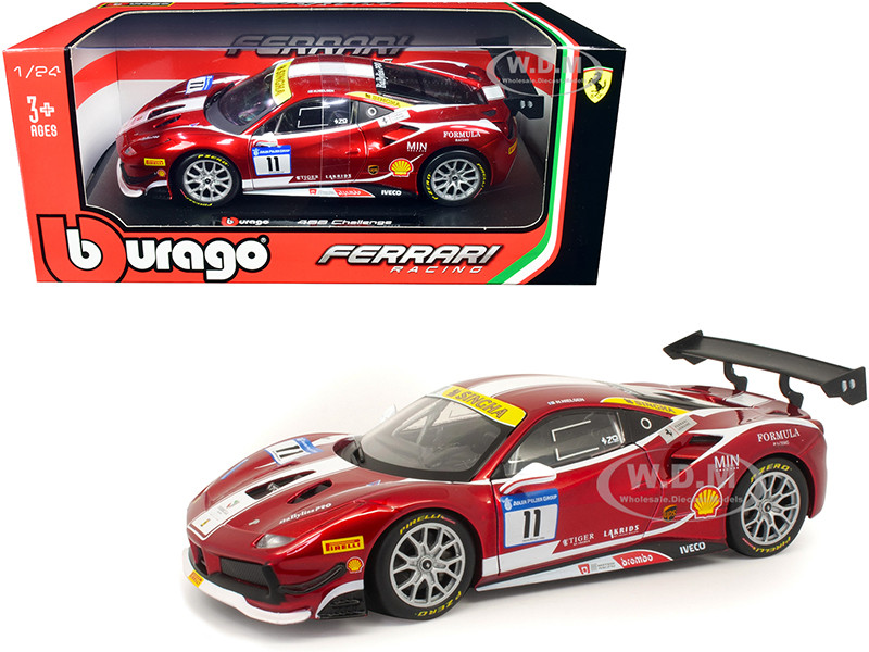 Ferrari 488 Challenge #11 Candy Red with White Stripes "Ferrari Racing" 1/24 Diecast Model Car by Bburago diecast model