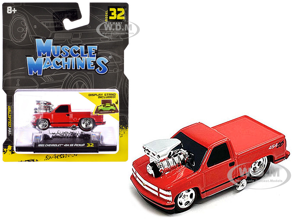 1993 Chevrolet 454 SS Pickup Truck Red 1/64 Diecast Model Car by Muscle Machines diecast model