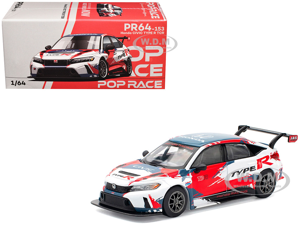 Honda Civic Type R TCR "Presentation" White with Graphics 1/64 Diecast Model Car by Pop Race diecast model