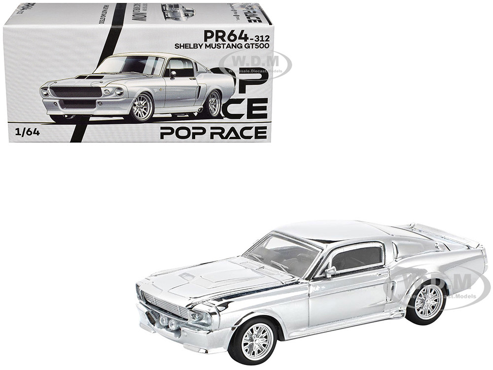 Shelby Mustang GT500 Silver Chrome 1/64 Diecast Model Car by Pop Race diecast model
