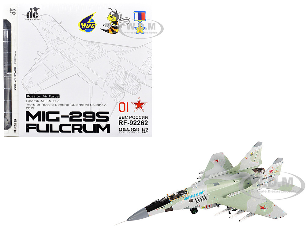 Mikoyan MiG-29S Fulcrum-C Fighter Aircraft "Hero of Russia General Sulambek Oskanov, Lipetsk AB, Russia" (2018) Russian Air Force 1/72 Diecast Model by JC Wings diecast model