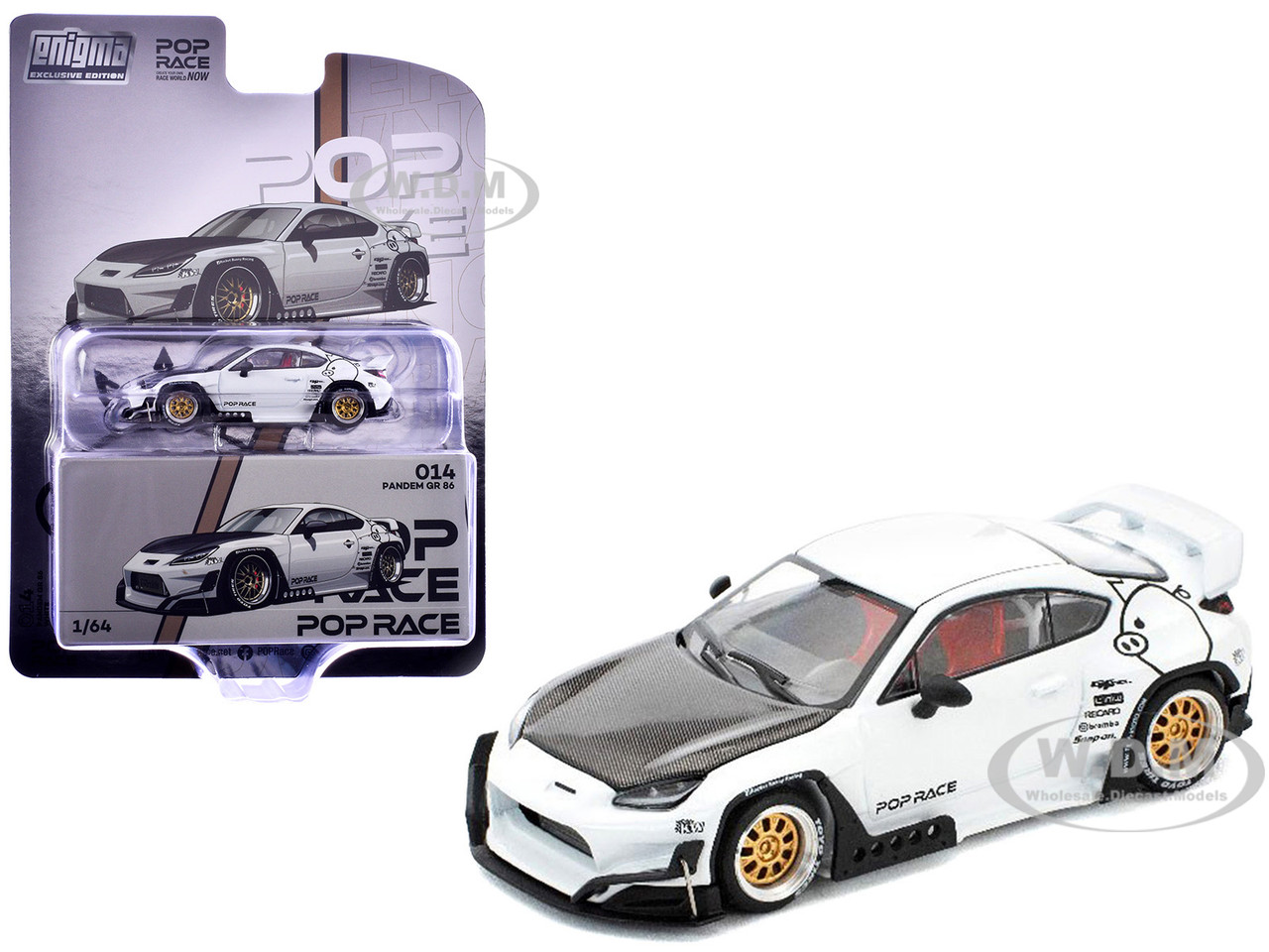 Toyota Pandem GR86 White with Carbon Hood "Enigma Exclusive Edition" 1/64 Diecast Model Car by Pop Race diecast model