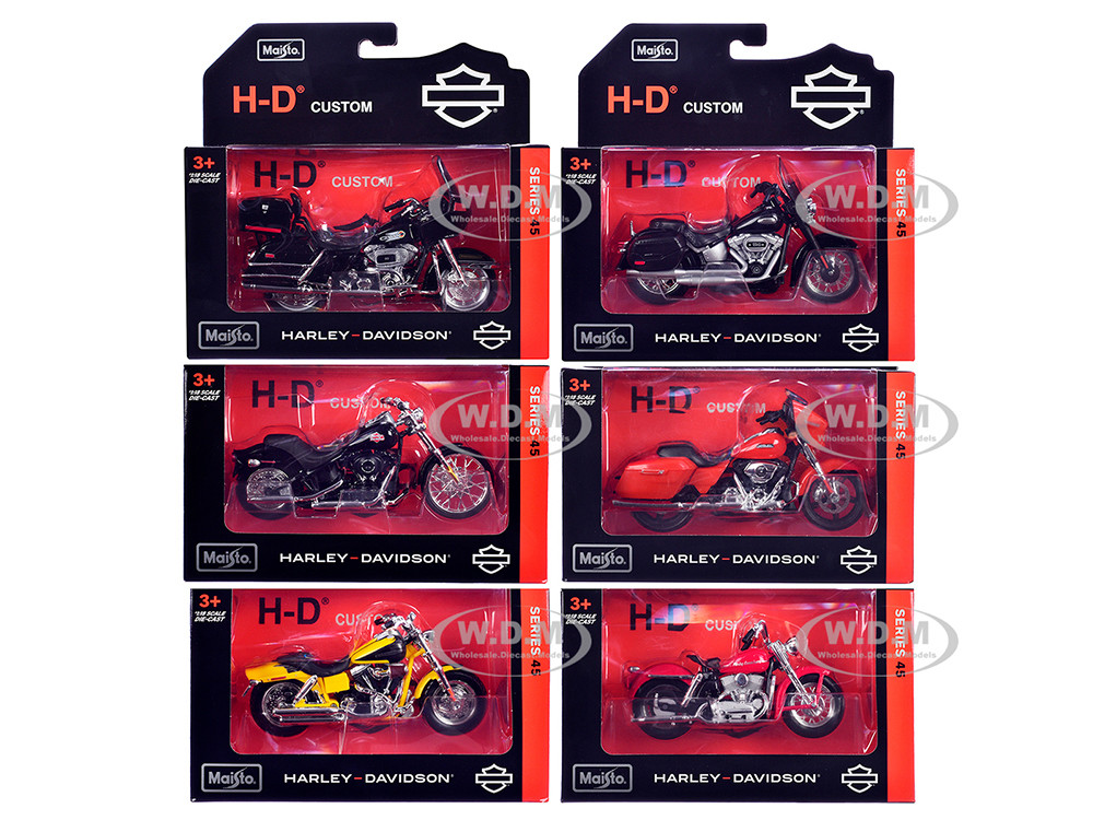 Harley-Davidson Motorcycles 6 piece Set Series 45 1/18 Diecast Models by Maisto diecast model
