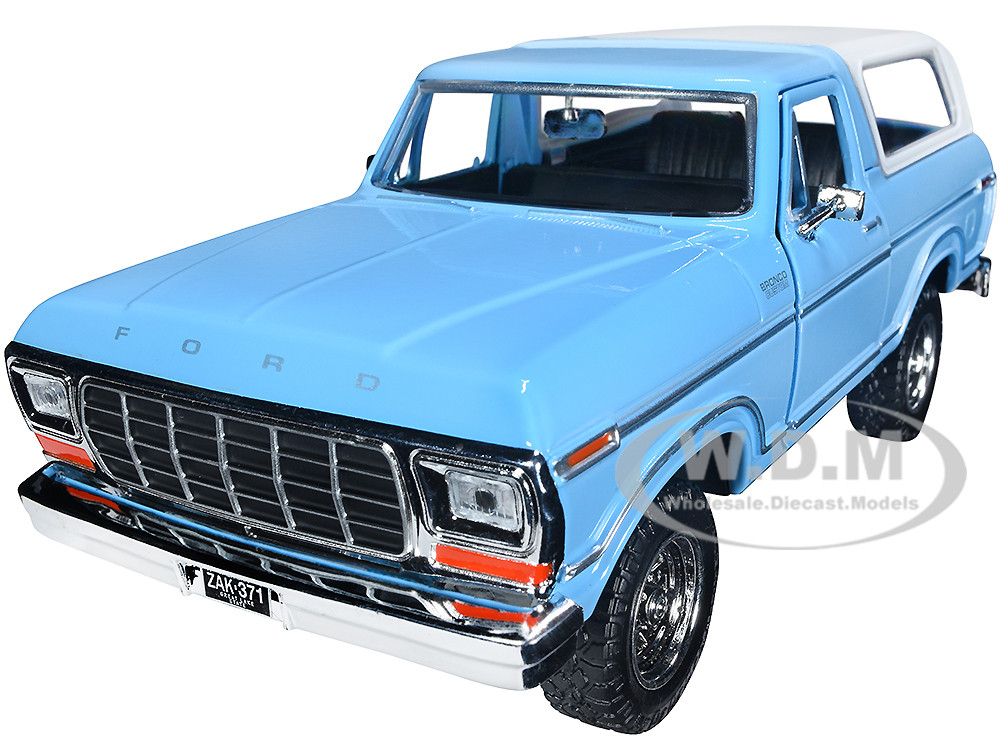 1978 Ford Bronco Custom Light Blue and White "Timeless Legends" Series 1/24 Diecast Model Car by Motormax diecast model
