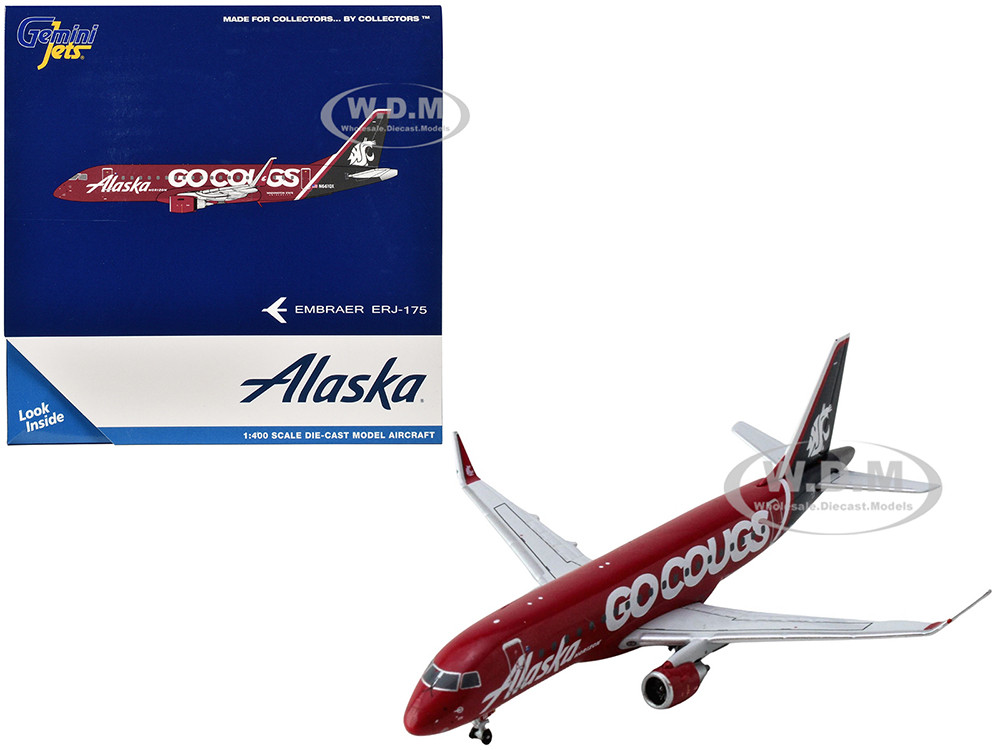 Embraer ERJ-175 Commercial Aircraft "Alaska Airlines/Horizon - Washington State Cougars" (N661QX) Red with Gray Tail 1/400 Diecast Model Airplane by GeminiJets diecast model