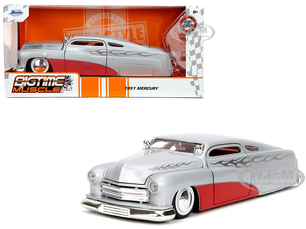 1951 Mercury Silver Metallic and Red with Flame Graphics and Red Interior "Bigtime Muscle" Series 1/24 Diecast Model Car by Jada diecast model