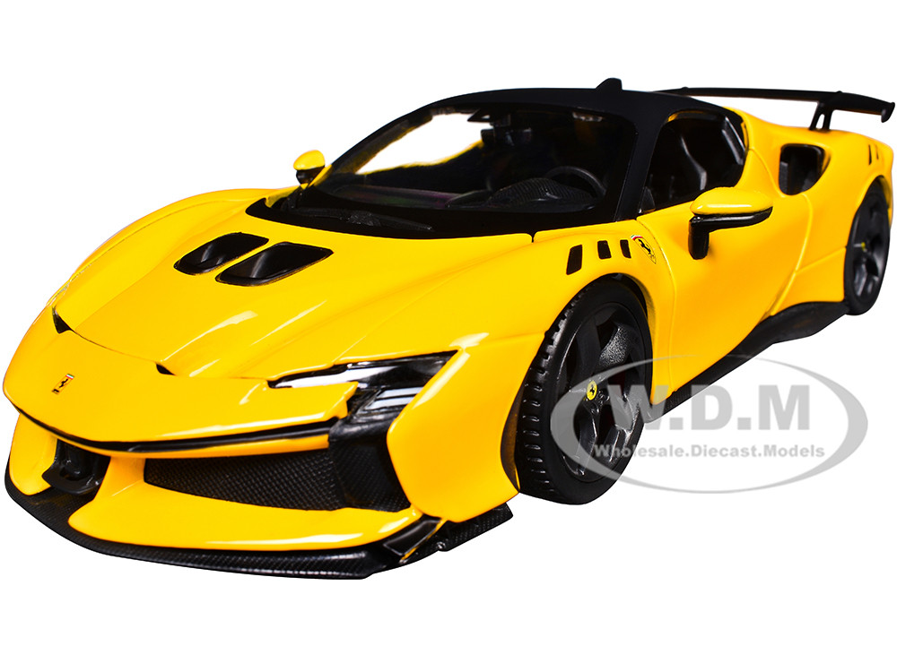 Ferrari SF90 XX Stradale Yellow with Black Top "Race and Play" Series 1/24 Diecast Model Car by Bburago diecast model