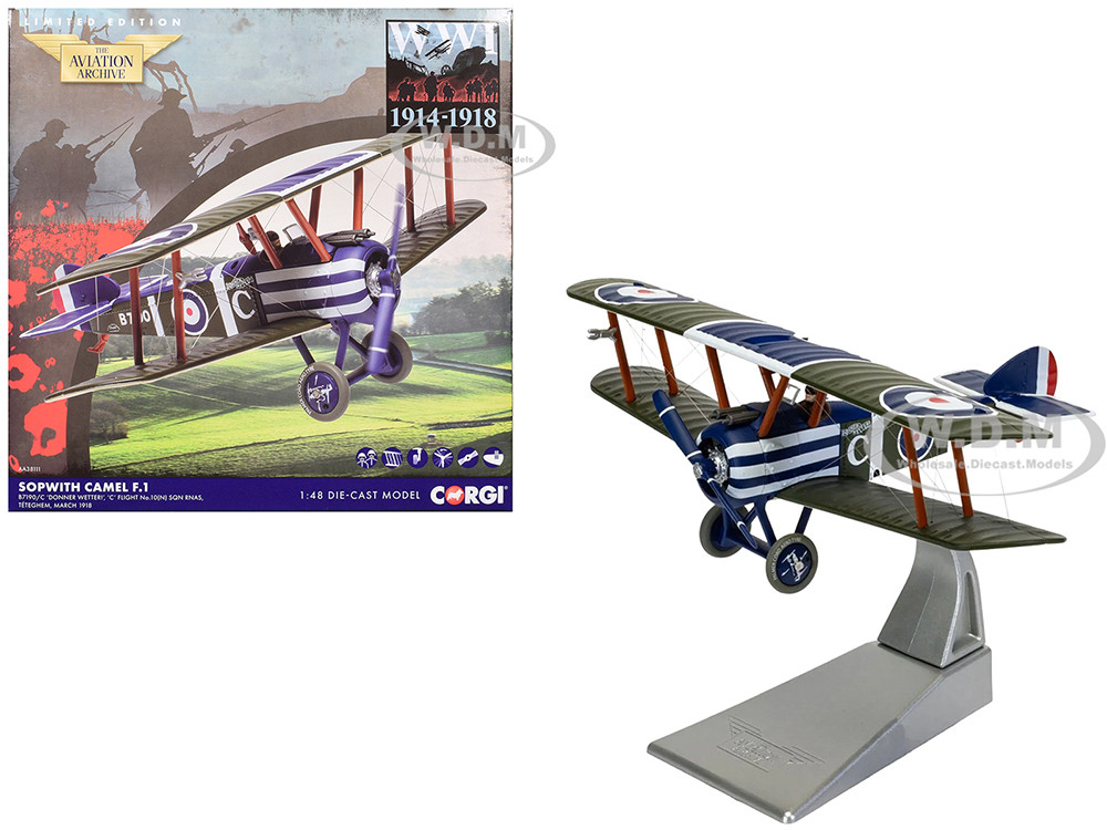 Sopwith Camel F.1 Aircraft "B7190, Donner Wetter!, 'C' Flight No. 10 Squadron" (1918) Royal Naval Air Service "The Aviation Archive" Series 1/48 Diecast Model by Corgi diecast model