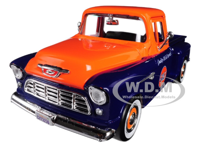 1955 Chevrolet 5100 Stepside Pickup Truck "Gulf" Dark Blue and Orange 1/24 Diecast Model Car by Motormax diecast model