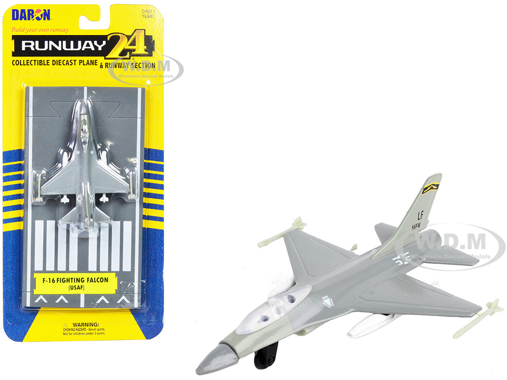 General Dynamics F-16 Fighting Falcon Fighter Aircraft Gray "United States Air Force" with Runway Section Diecast Model Airplane by Runway24 diecast model
