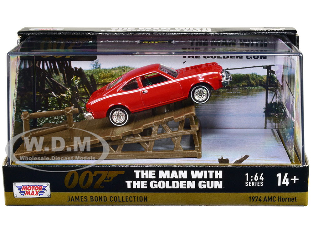 1974 AMC Hornet Red with White Stripes James Bond 007 "The Man with the Golden Gun" (1974) Movie with Display 1/64 Diecast Model Car by Motormax diecast model