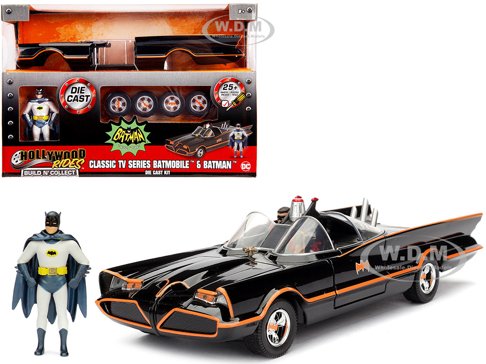 Model Kit Classic Batmobile Black with Batman Diecast Figure "Batman" (1966-1968) TV Series "Build N' Collect" 1/24 Diecast Model Car by Jada diecast model