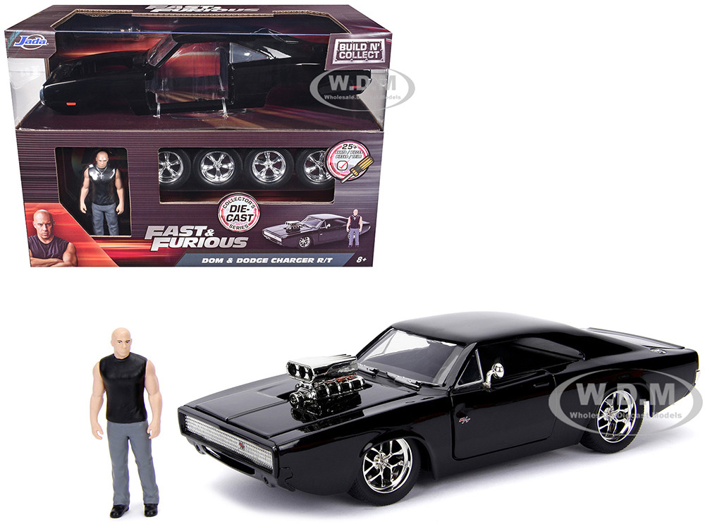 Model Kit Dodge Charger R/T Black and Dom Diecast Figure "Fast & Furious" Movie "Build N' Collect" Series 1/24 Diecast Model Car by Jada diecast model