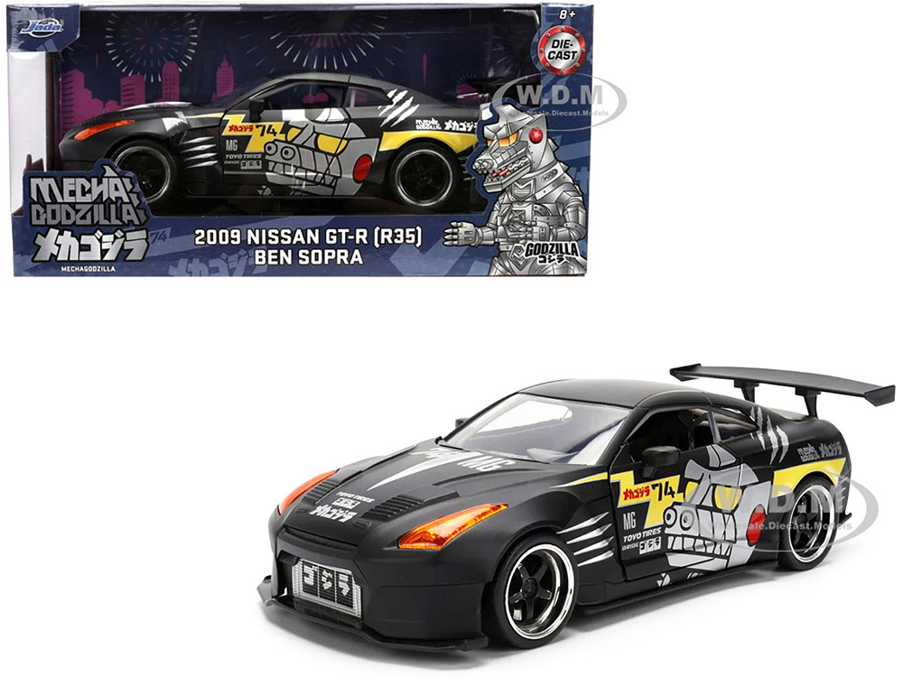 2009 Nissan GT-R (R35) Ben Sopra Matt Black with "Mechagodzilla" Graphics "Hollywood Rides" Series 1/24 Diecast Model Car by Jada diecast model