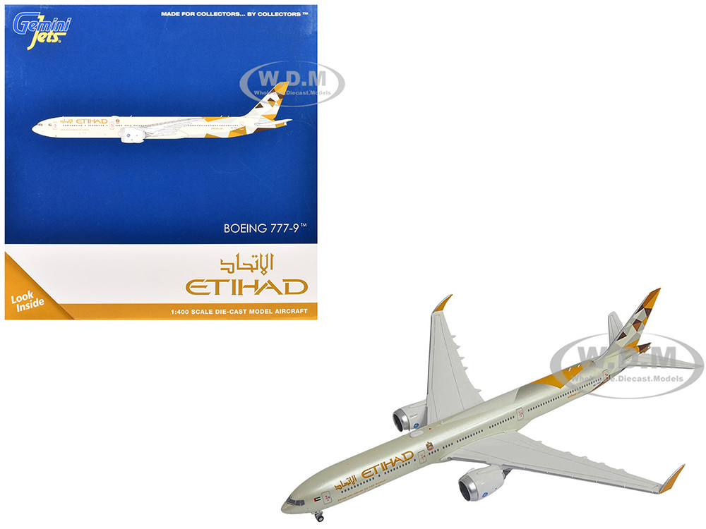 Boeing 777-9 Commercial Aircraft "Etihad Airways" (A6-FAA) Beige with Tail Graphics 1/400 Diecast Model Airplane by GeminiJets diecast model
