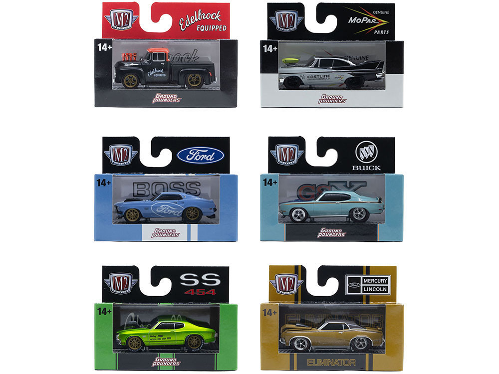 "Ground Pounders" 6 Cars Set Release 33 IN DISPLAY CASES Limited Edition 1/64 Diecast Model Cars by M2 Machines diecast model