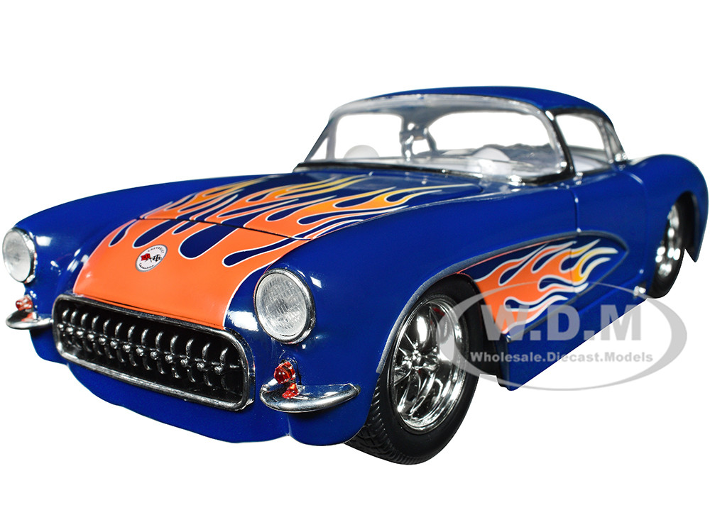 1957 Chevrolet Corvette Dark Blue with Flame Graphics and White Interior "Bigtime Muscle" Series 1/24 Diecast Model Car by Jada diecast model