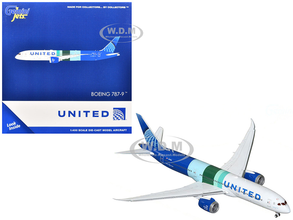 Boeing 787-9 Commercial Aircraft "United Airlines - The Future is SAF" (N24988) White and Blue with Stripes 1/400 Diecast Model Airplane by GeminiJets diecast model