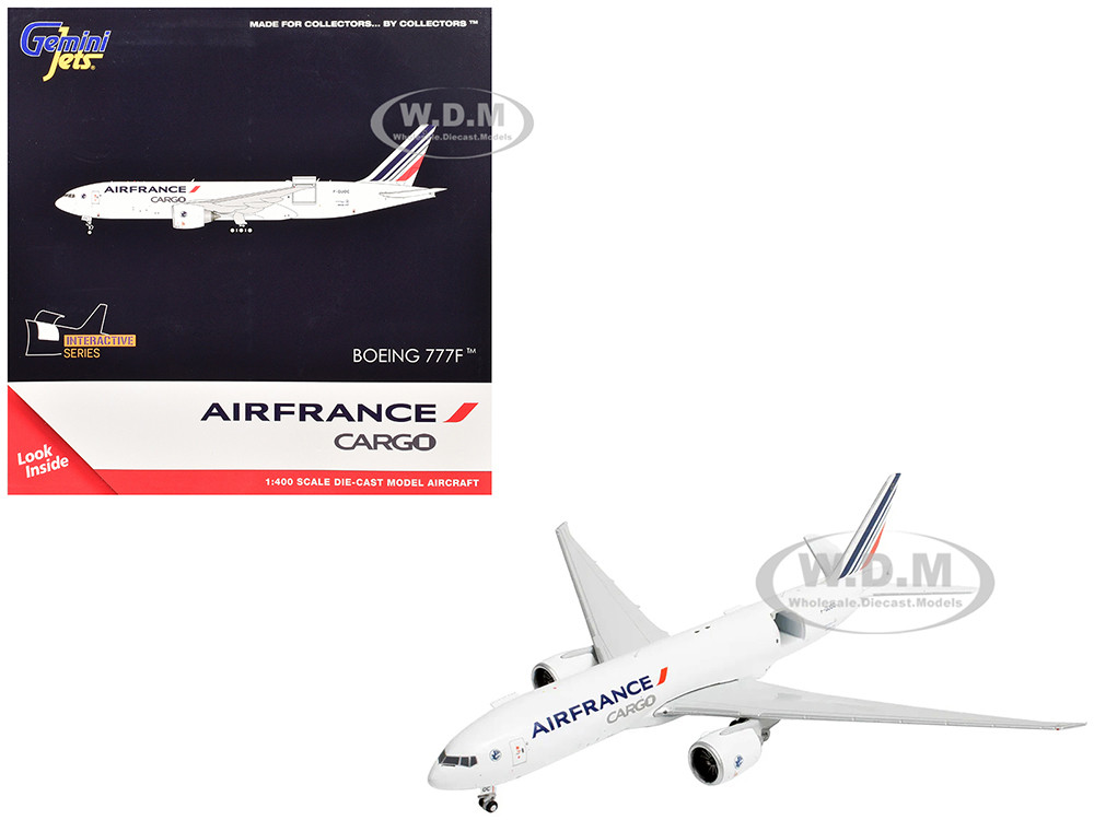Boeing 777F Commercial Aircraft "Air France Cargo" (F-GUOC) White with Red and Blue Striped Tail "Interactive Series" 1/400 Diecast Model Airplane by GeminiJets diecast model