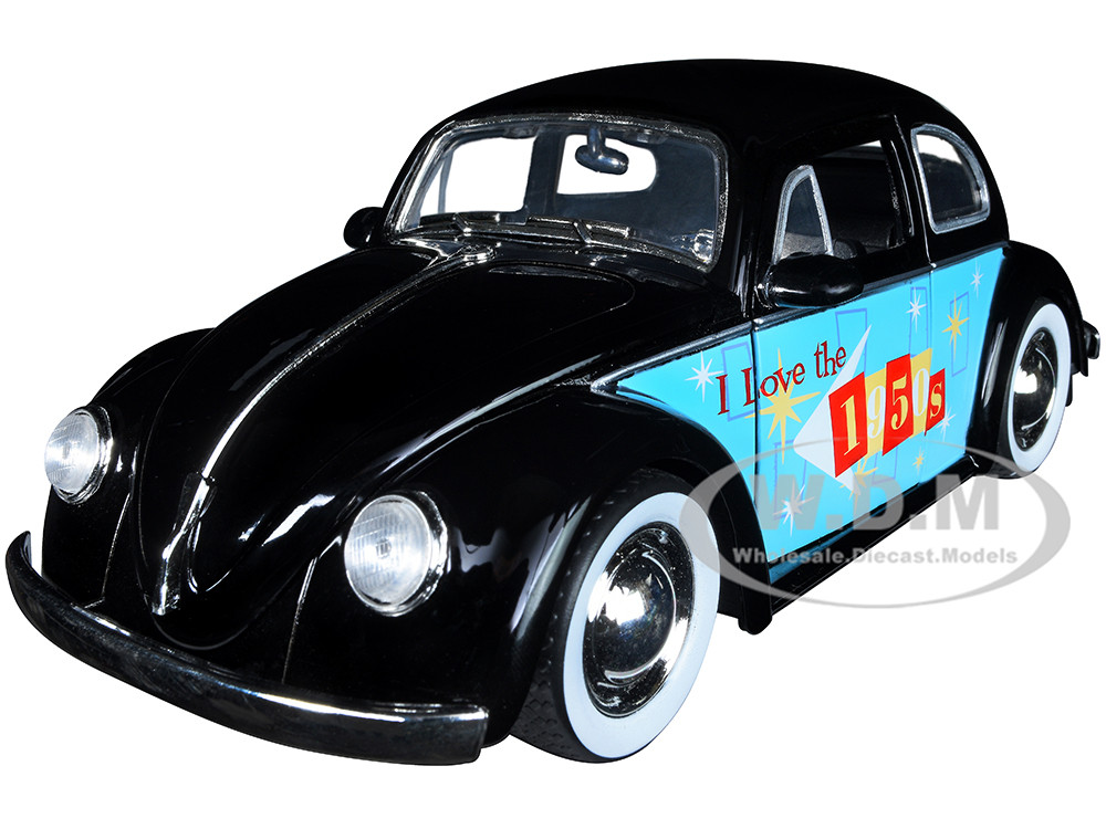 1959 Volkswagen Beetle Black with Graphics "I Love the 50's" Series 1/24 Diecast Model Car by Jada diecast model