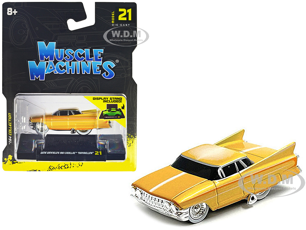 Gene Winfields 1961 Cadillac Maybelline Yellow Metallic with White Stripes 1/64 Diecast Model Car by Muscle Machines diecast model