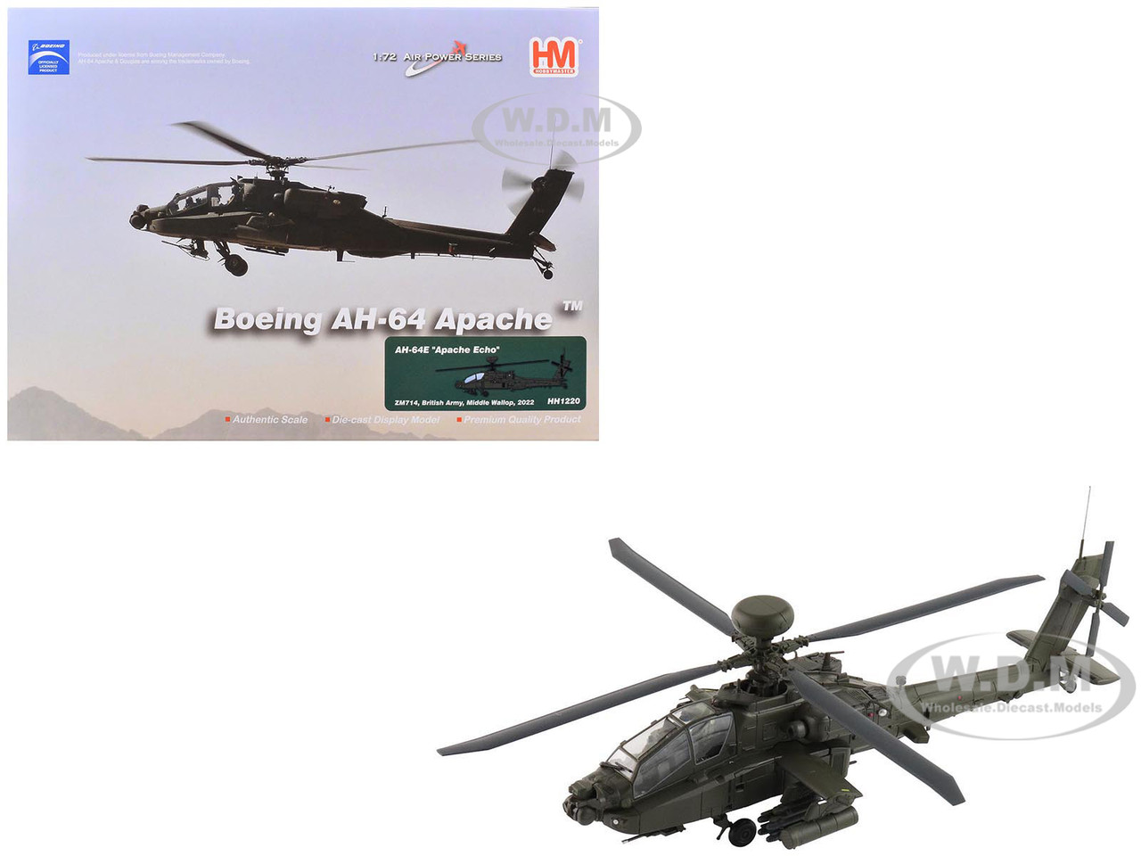 Boeing AH-64E Apache Echo Attack Helicopter "ZM714, Middle Wallop" (2022) British Army "Air Power Series" 1/72 Diecast Model by Hobby Master diecast model