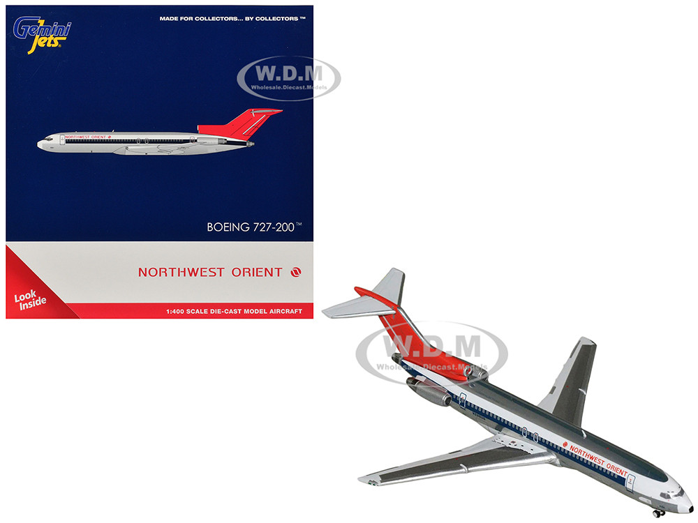 Boeing 727-200 Commercial Aircraft "Northwest Orient" (N298US) Silver with White Stripes and Red Tail 1/400 Diecast Model Airplane by GeminiJets diecast model