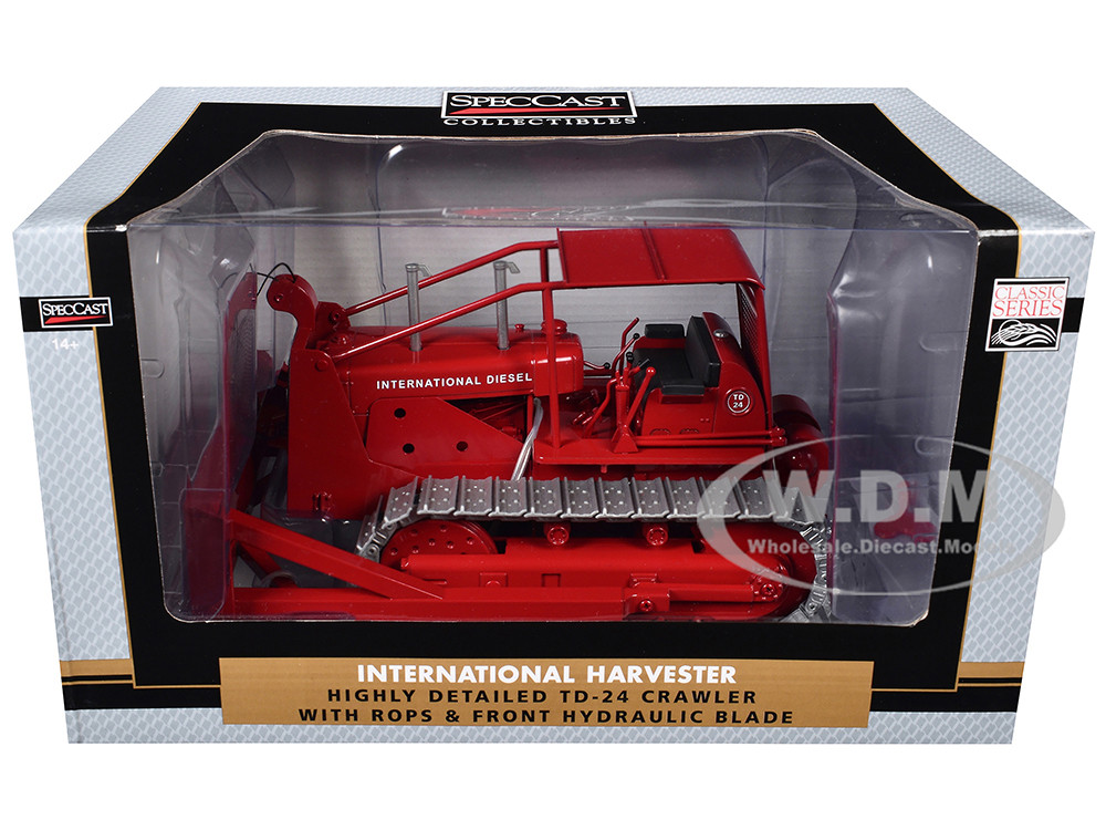 International Harvester TD-24 Crawler with ROPS and Hydraulic Front Blade Red "Classic Series" 1/25 Diecast Model by SpecCast diecast model