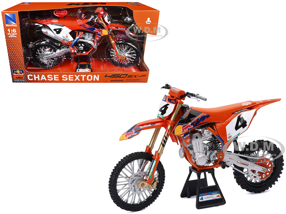 KTM 450 SX-F #4 Chase Sexton "Red Bull KTM Factory Racing" Supercross 1/6 Diecast Motorcycle Model by New Ray diecast model