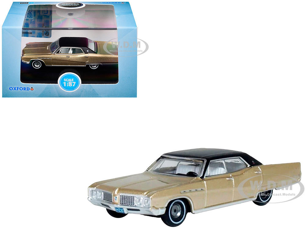 1968 Buick Electra 225 Ivory Gold Metallic with Black Top and White Interior 1/87 (HO) Scale Diecast Model Car by Oxford Diecast diecast model