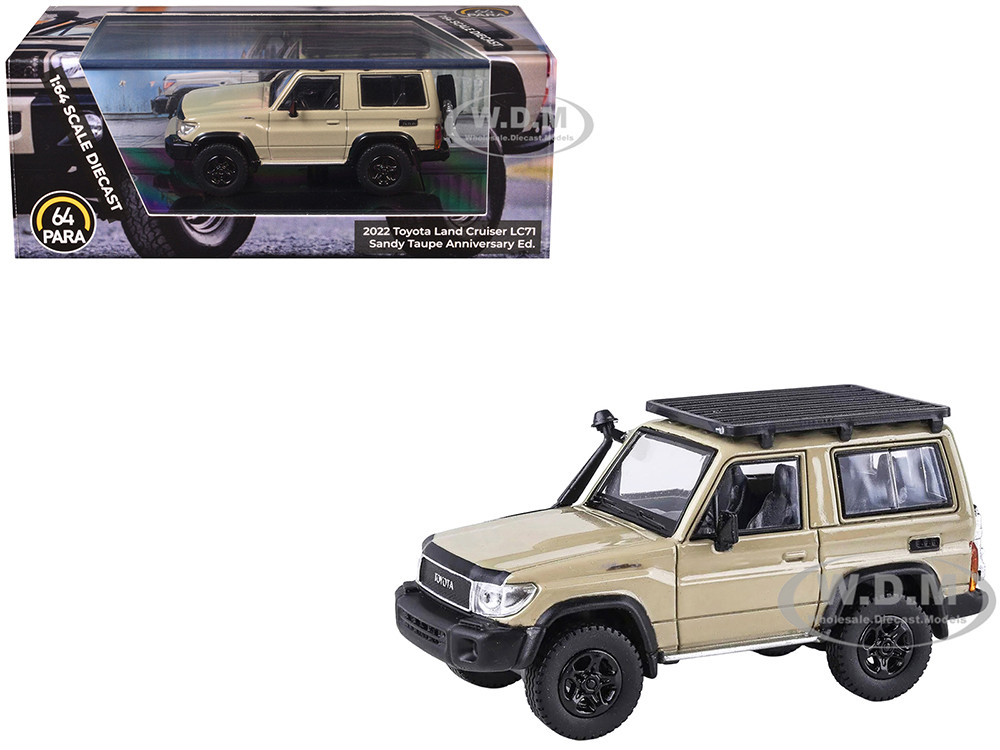 2023 Toyota Land Cruiser 71 Sandy Taupe "70th Anniversary" with Roofrack 1/64 Diecast Model Car by Paragon Models diecast model