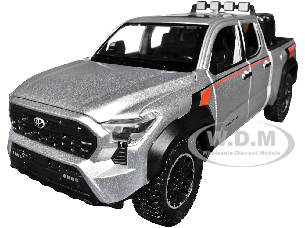 2024 Toyota Tacoma TRD Off Road Edition Pickup Truck Silver Metallic with TRD Stripes with Sunroof and Wheel Rack Limited Edition to 2400 pieces Worldwide 1/24 Diecast Model Car diecast model