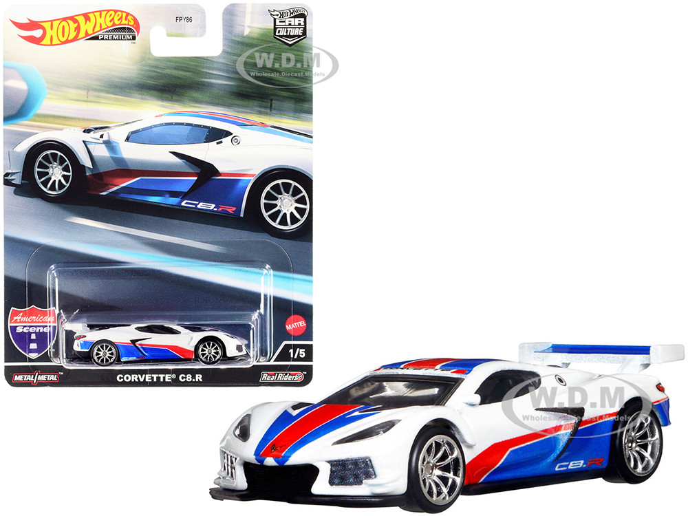 Chevrolet Corvette C8.R Pearl White with Red and Blue Stripes "American Scene" "Car Culture" Series Diecast Model Car by Hot Wheels diecast model
