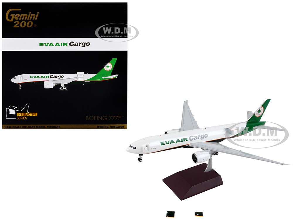 Boeing 777F Commercial Aircraft "Eva Air Cargo" White with Green Tail "Gemini 200 - Interactive" Series 1/200 Diecast Model Airplane by GeminiJets diecast model
