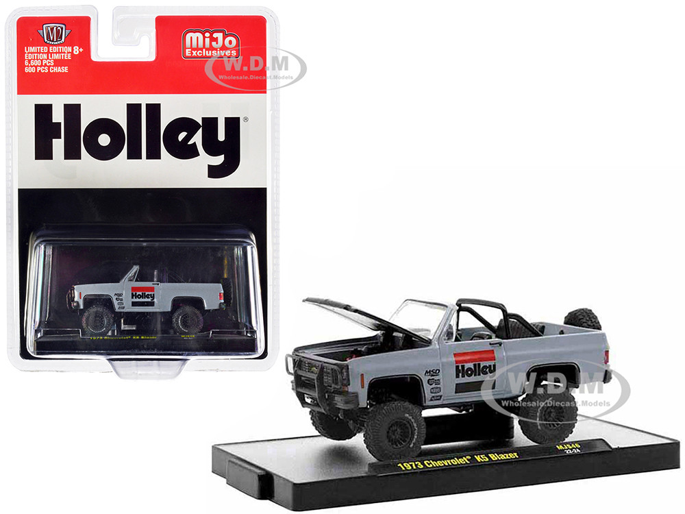 1973 Chevrolet K5 Blazer Open Top "Holley" Gray with Black Hood Limited Edition to 6600 pieces Worldwide 1/64 Diecast Model Car by M2 Machines diecast model