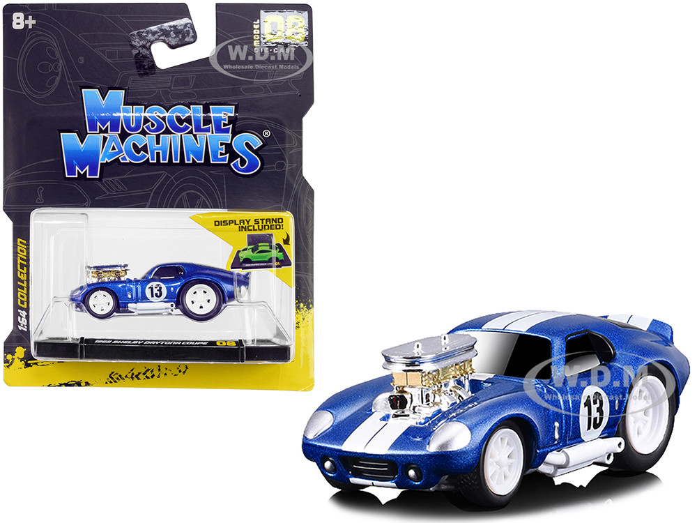 1965 Shelby Daytona Coupe #13 Blue Metallic with White Stripes 1/64 Diecast Model Car by Muscle Machines diecast model