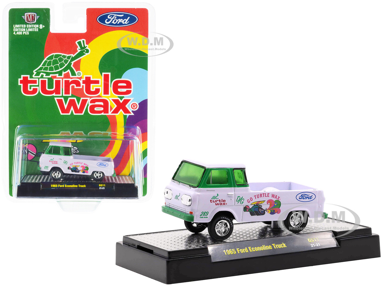 1965 Ford Econoline Pickup Truck "Turtle Wax" White and Green Limited Edition to 4400 pieces Worldwide 1/64 Diecast Model Car by M2 Machines diecast model