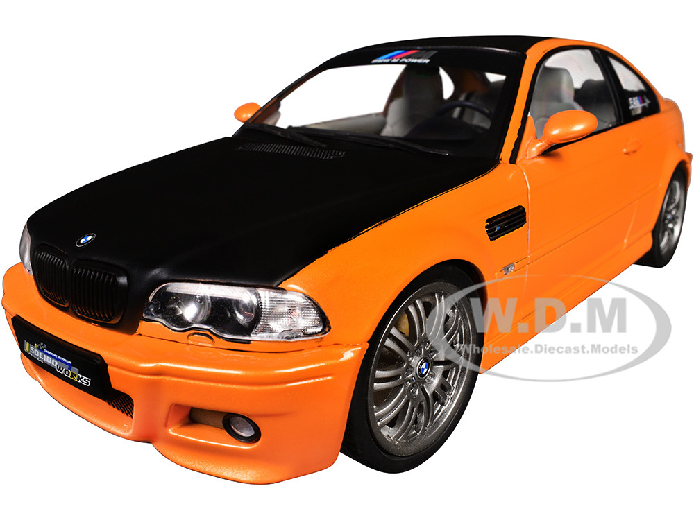 2000 BMW E46 M3 "Solido Works" Orange Metallic with Matt Black Hood and Carbon Top 1/18 Diecast Model Car by Solido diecast model