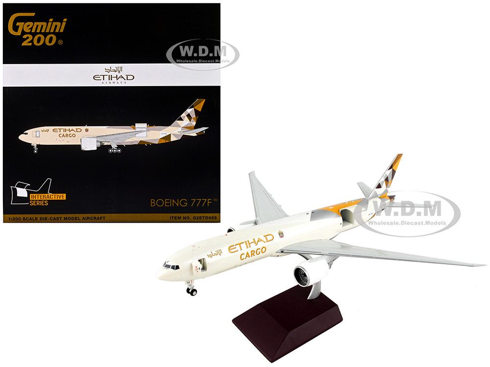 Boeing 777F Commercial Aircraft "Etihad Airways Cargo" Beige with Tail Graphics "Gemini 200 - Interactive" Series 1/200 Diecast Model Airplane by GeminiJets diecast model