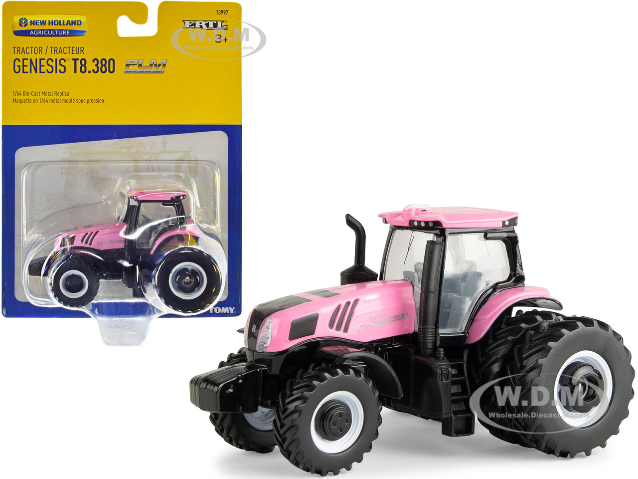 New Holland Genesis T8.380 Tractor with Dual Wheels Pink 1/64 Diecast Model by ERTL TOMY diecast model