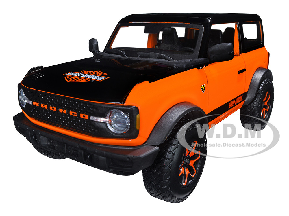 2021 Ford Bronco Badlands Orange and Black "Harley Davidson" "H-D Custom" Series 1/24 Diecast Model Car by Maisto diecast model
