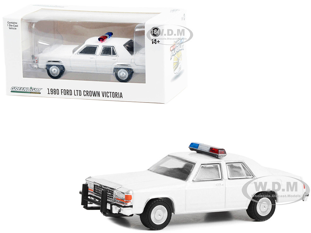 1980-1991 Ford LTD Crown Victoria Police White with Light Bar "Hot Pursuit" "Hobby Exclusive" Series 1/64 Diecast Model Car by Greenlight diecast model