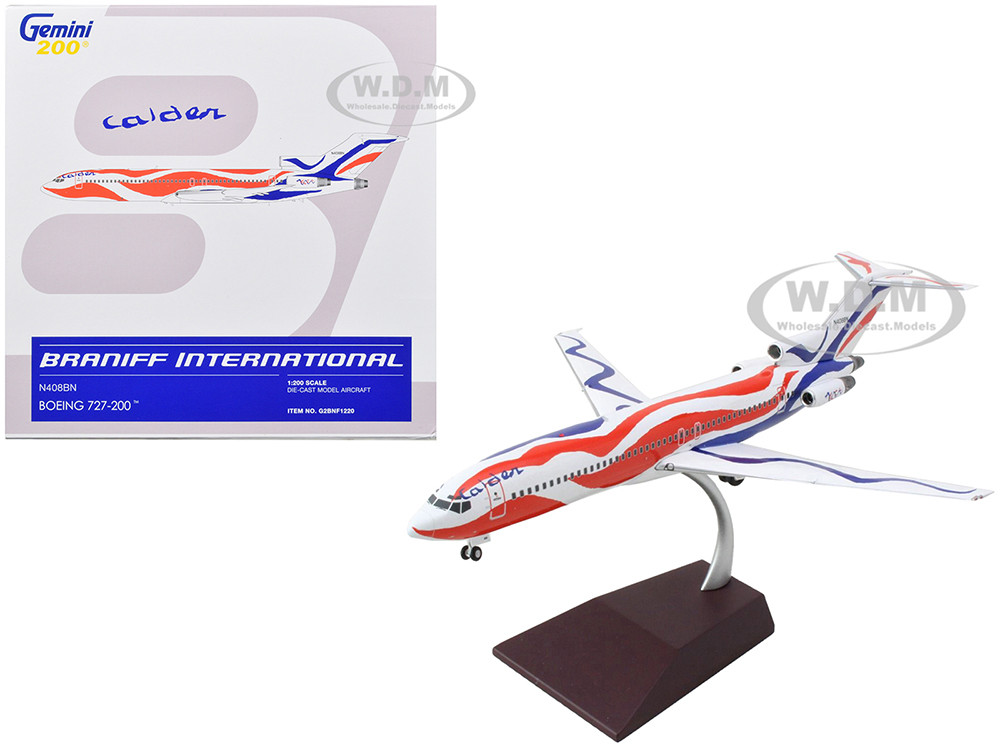Boeing 727-200 Commercial Aircraft "Braniff International Airways - Calder Bicentennial Livery" White with Red and Blue Stripes "Gemini 200" Series 1/200 Diecast Model Airplane by GeminiJets diecast model